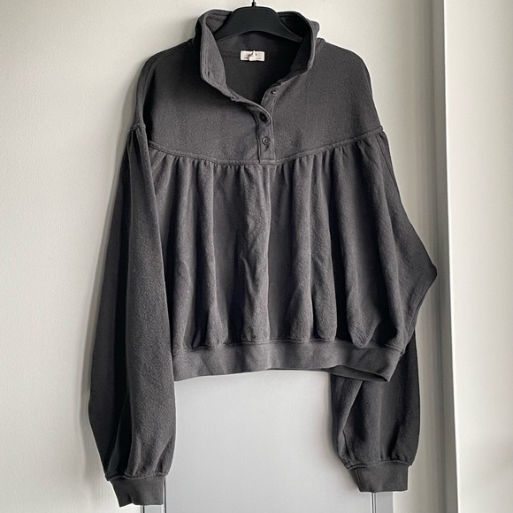 aerie Tops - AERIE Charcoal Button-Up Pullover Sweater